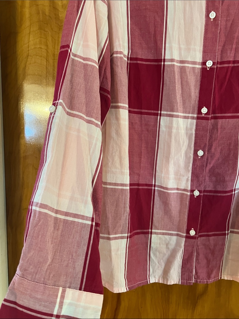 Tommy Hilfiger Red and White Plaid Casual Button-Down Shirt - Picture 4 of 5